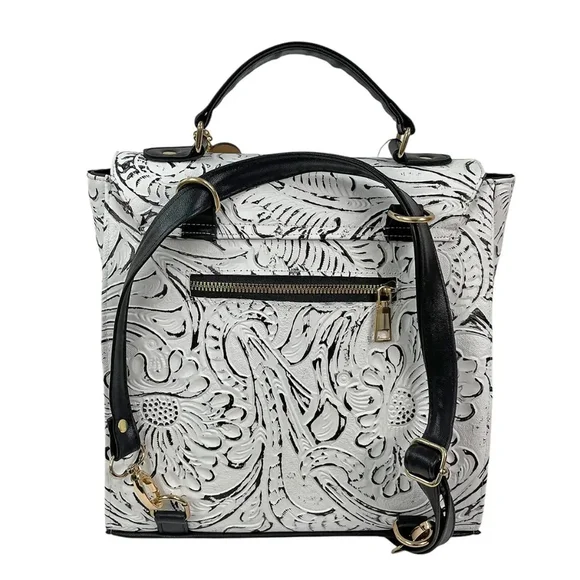 LEATHER White & Black BACKPACK Embossed Tooled Artisan  display picture 2